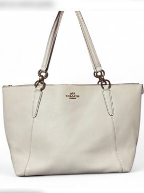 Coach Cream Leather Tote with Gold Logo